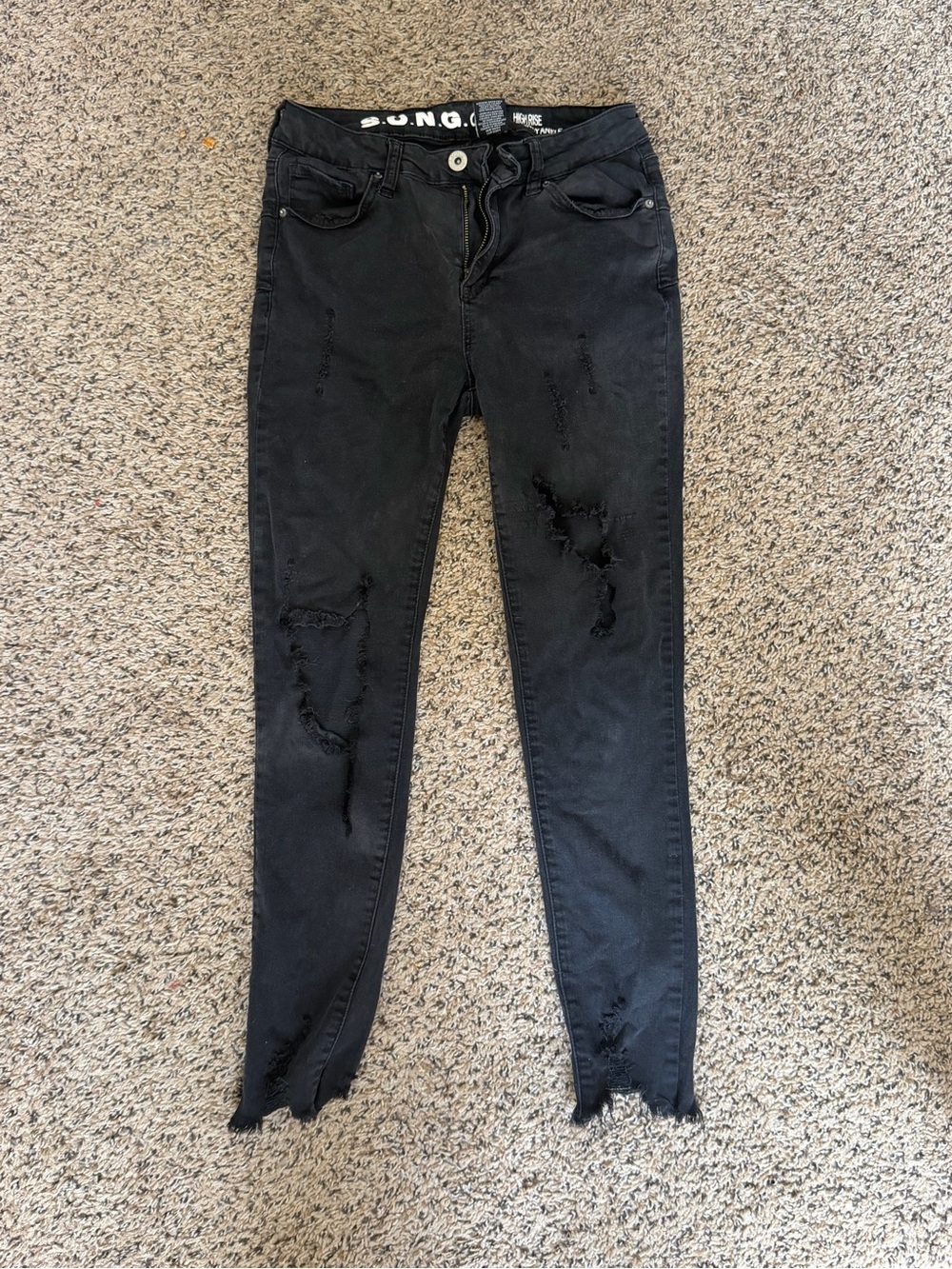 Women’s Black Distressed Skinny Jeans - Stretch High-Rise